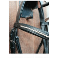 Bridon strass cuir noir avec rênes sangles Cob