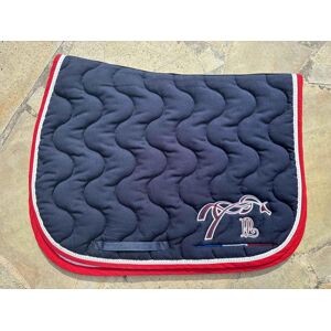 tapis de selle Penelope Leprevost bleu marine liseret rouge et blanc