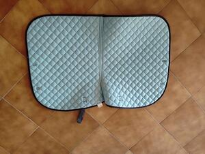 tapis bleu avec contour marron
