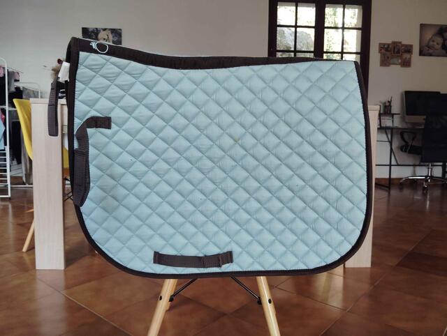 tapis bleu avec contour marron