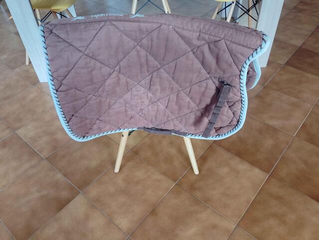 tapis marron avec contour bleu ciel