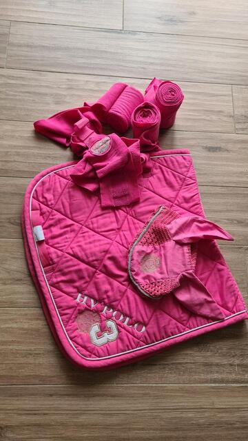 Ensemble dressage HV Polo rose tapis-bonnet-bandes