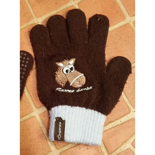 Gants équitation enfant TRICOT marron bleu ciel FOUGANZA 4 - 6 ans