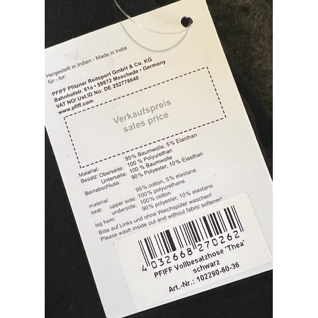 Pantalon noir fond de peau Pfiff 36 neuf avec étiquette