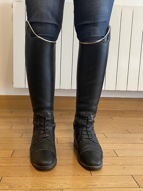 Bottes d'équitation Hathor Bottier sur mesure, personnalisées vernis noir/argent, de Janvier 2021, en très bon état