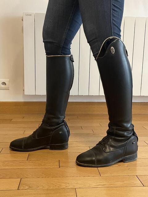 Bottes d'équitation Hathor Bottier sur mesure, personnalisées vernis noir/argent, de Janvier 2021, en très bon état