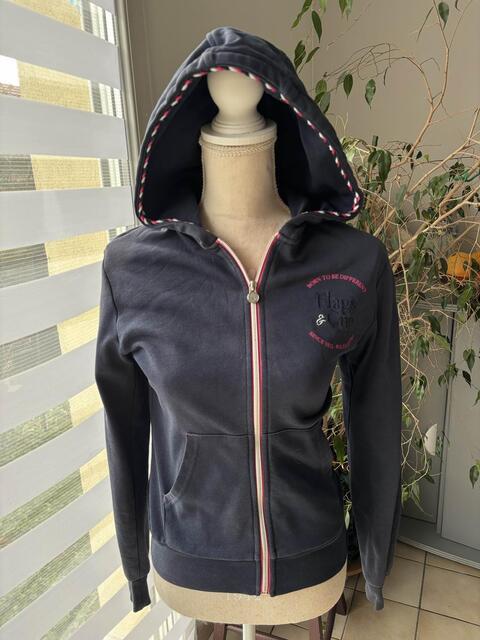 Veste sweat zippé Flags & Cup - Bleu marine & rose - Taille S