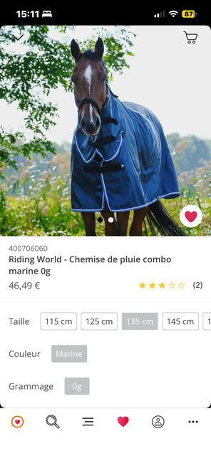 Couverture cheval 0gr taille 135