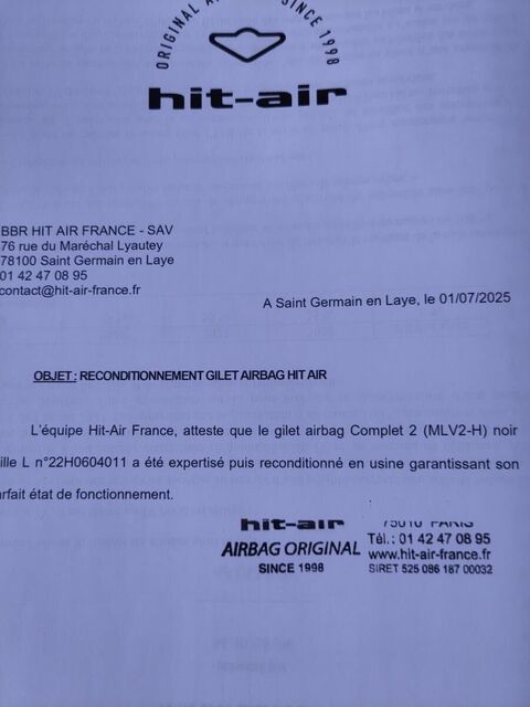 Airbag Hit Air Complet 2 taille L