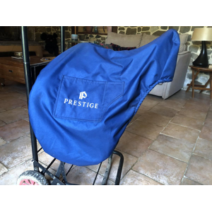 SELLE PRESTIGE CUIR BOVIN LISSE NOIR, LISERE BLEU