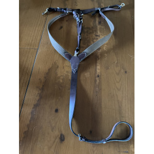 Martingale 5 points / collier de chasse en cuir et élastique. Marron, taille Poney.