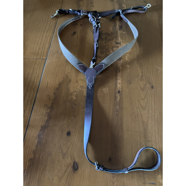Martingale 5 points / collier de chasse en cuir et élastique. Marron, taille Poney.