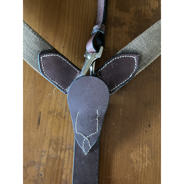 Martingale 5 points / collier de chasse en cuir et élastique. Marron, taille Poney.