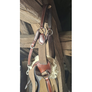 Collier de chasse Lexington - 5 points - cuir marron + moumoute