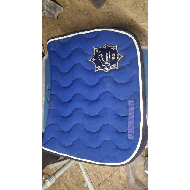 Tapis de selle Hervé Godignon (HG), modèle bleu roi avec bordure bleu marine et liseré blanc