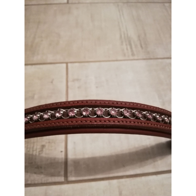 Frontal cheval cuire strass rose PROTANNER