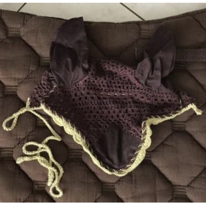 Ensemble Tapis/bonnet  Marron liseré vert pomme