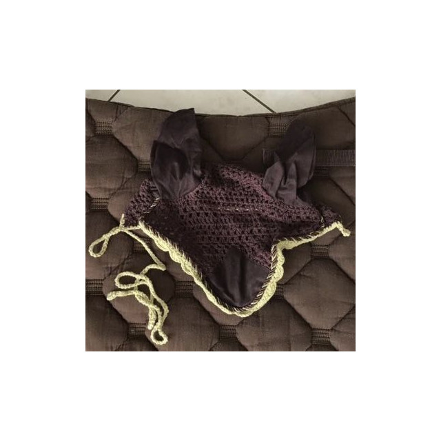 Ensemble Tapis/bonnet  Marron liseré vert pomme