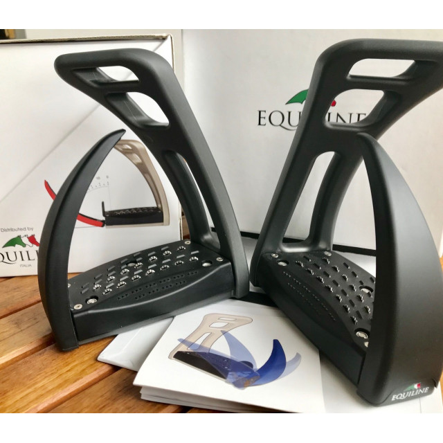 ETRIERS de sécurité NEUFS EQUILINE Safe Riding Meteor Grey et Black Onyx