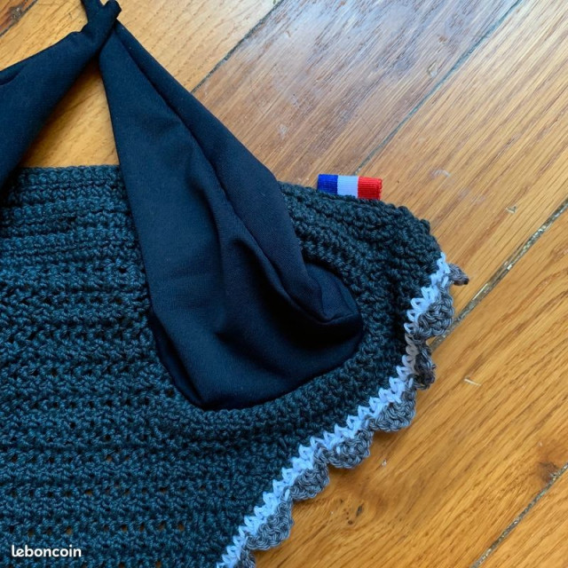 Bonnet long marine blanc et gris taille cheval