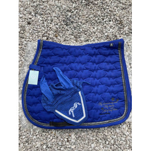 ENSEMBLE bonnet + tapis bleu roi avec liseré argent