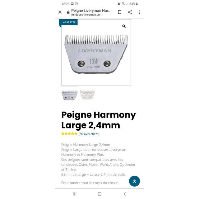 Peigne tondeuse (style liveryman,oster etc)