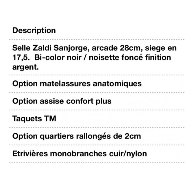 Selle de dressage zaldi modèle Sanjorge