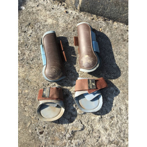 Ensemble guêtres et protèges boulets bleu ciel / cholocat taille cheval