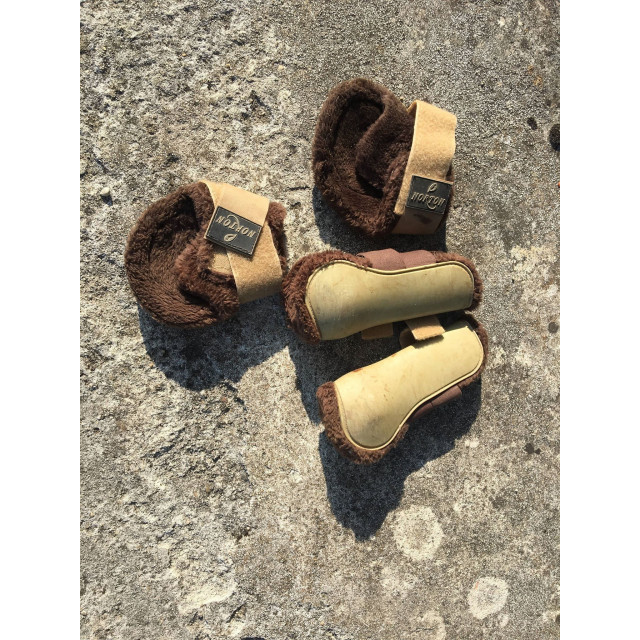 Guetres + Proteges boulets chocolat / beige