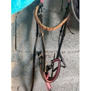 Bridon / Filet cheval noir et rose