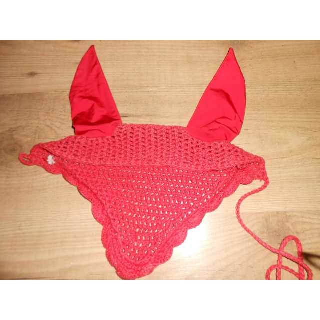 Bonnet anti-mouche rouge cordelette or poney Equitheme