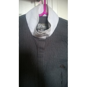 chemise de concours sans manche equicomfort marron rayures bleu ciel