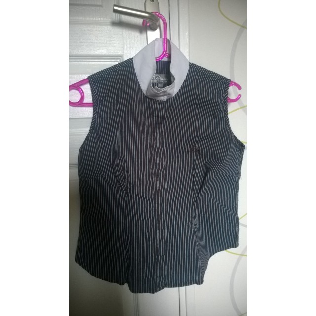 chemise de concours sans manche equicomfort marron rayures bleu ciel