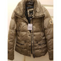 Manteau doudoune blouson hv polo S beige doré fourrure