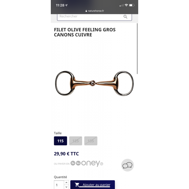 Mors olive cuivre 125 mm