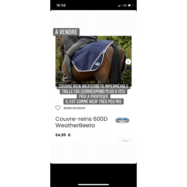 Couvre rein imperméable taille 125