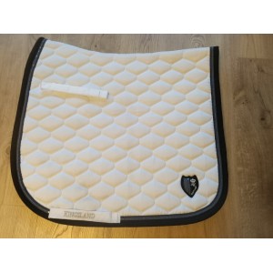 Tapis dressage Kingsland blanc double liseré bleu nuit et paillettes bleu - t. cheval