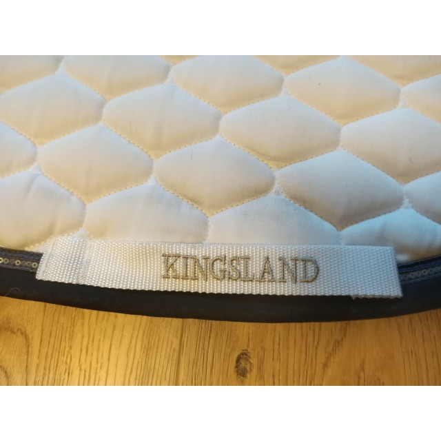 Tapis dressage Kingsland blanc double liseré bleu nuit et paillettes bleu - t. cheval