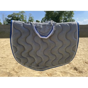 Ensemble tapis + bonnet gris/bleu roi