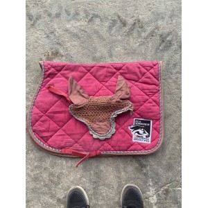 Ensemble tapis + bonnet Equi-thème rose