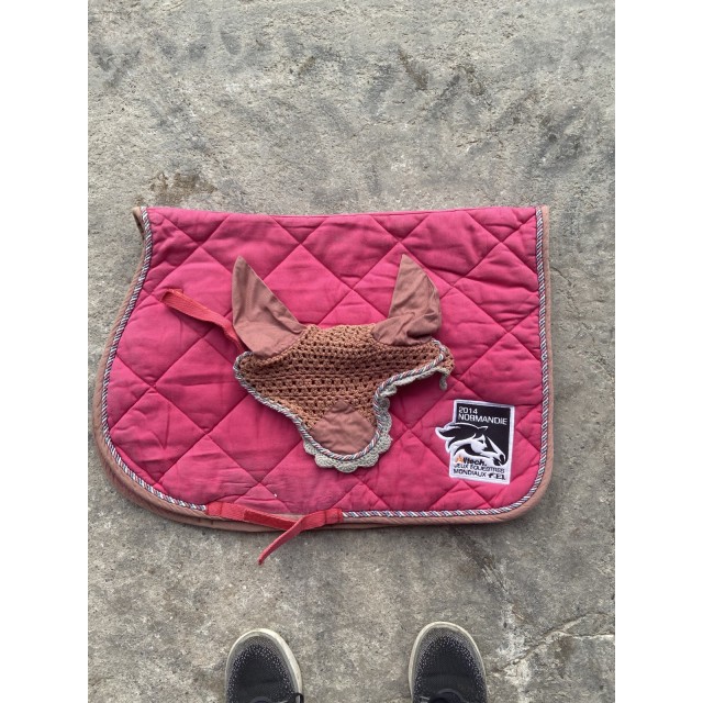 Ensemble tapis + bonnet Equi-thème rose