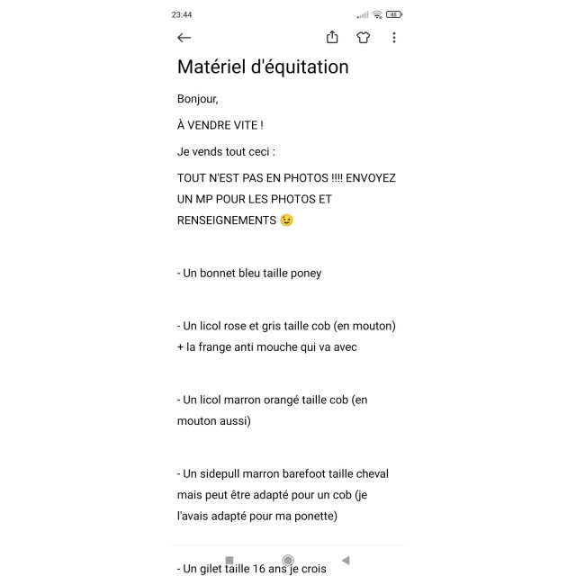 Matériel d'équitation