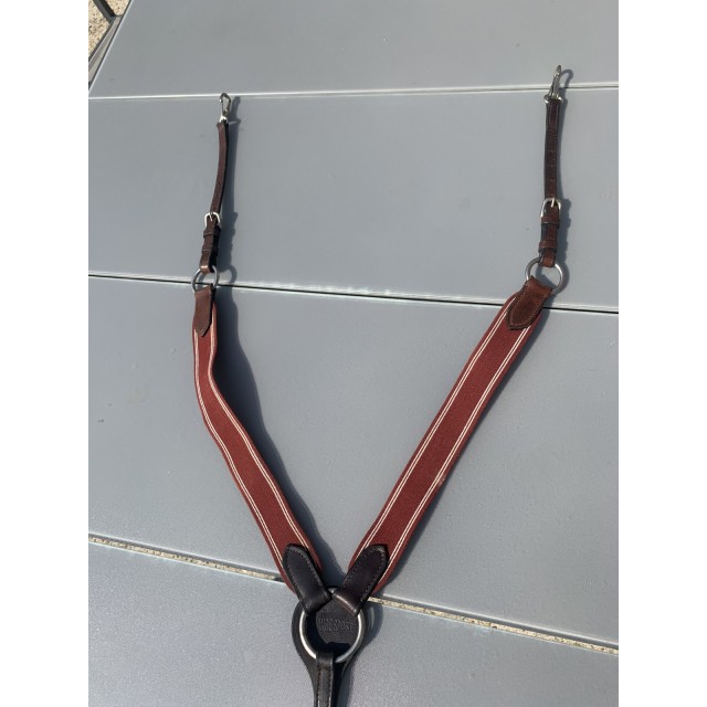 Collier de chasse poney - cuir marron/rouge