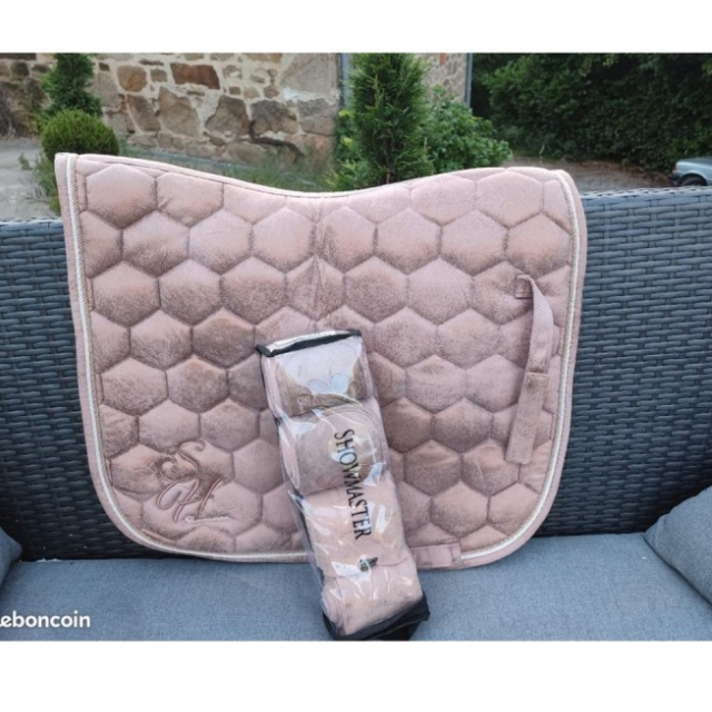 Ensemble dressage tapis + bandes showmaster vieux rose
