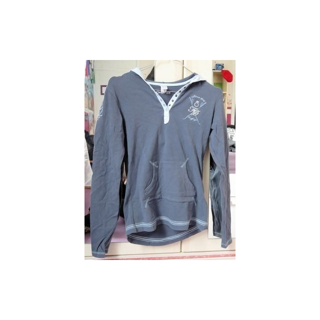 Polo à manches longues avec capuche bleu gris