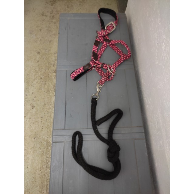 Licol fouganza rose et marron + longe marron