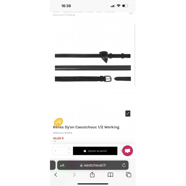 Bridon Muserolle Croisée Dyon Collection et Renes Dy'on neuf taille cheval