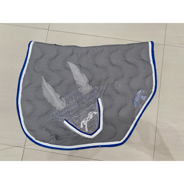 Ensemble tapis et bonnet pénélope gris et bleu roi