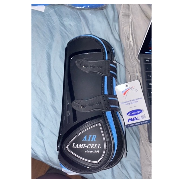 Guêtres bleu/noir lami-cell neuves