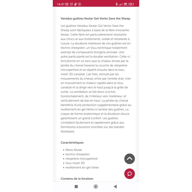 Guêtre Veredus Kevlar Gel Vento